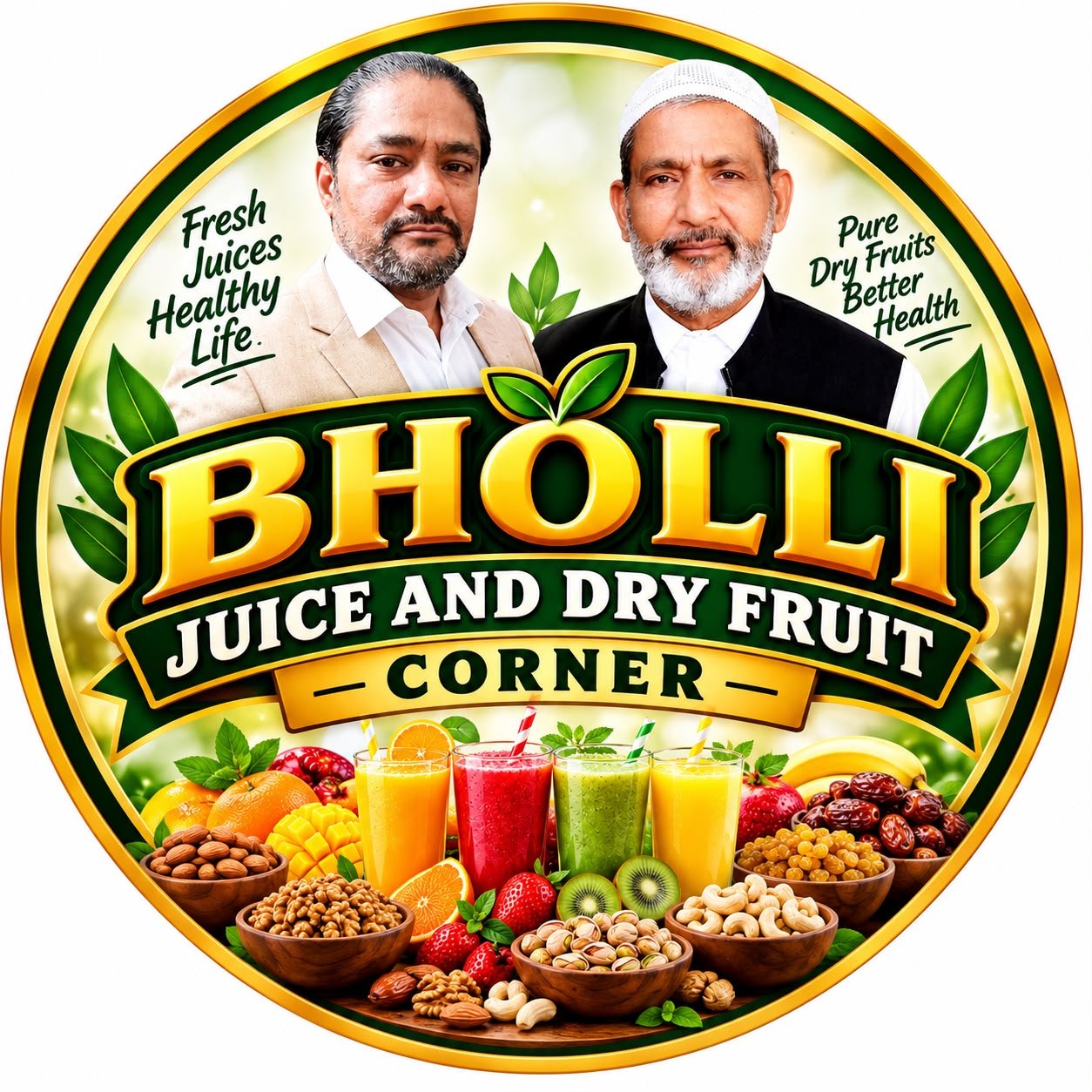 Bholli Juice and Dry Fruit Corner Round Brand Logo