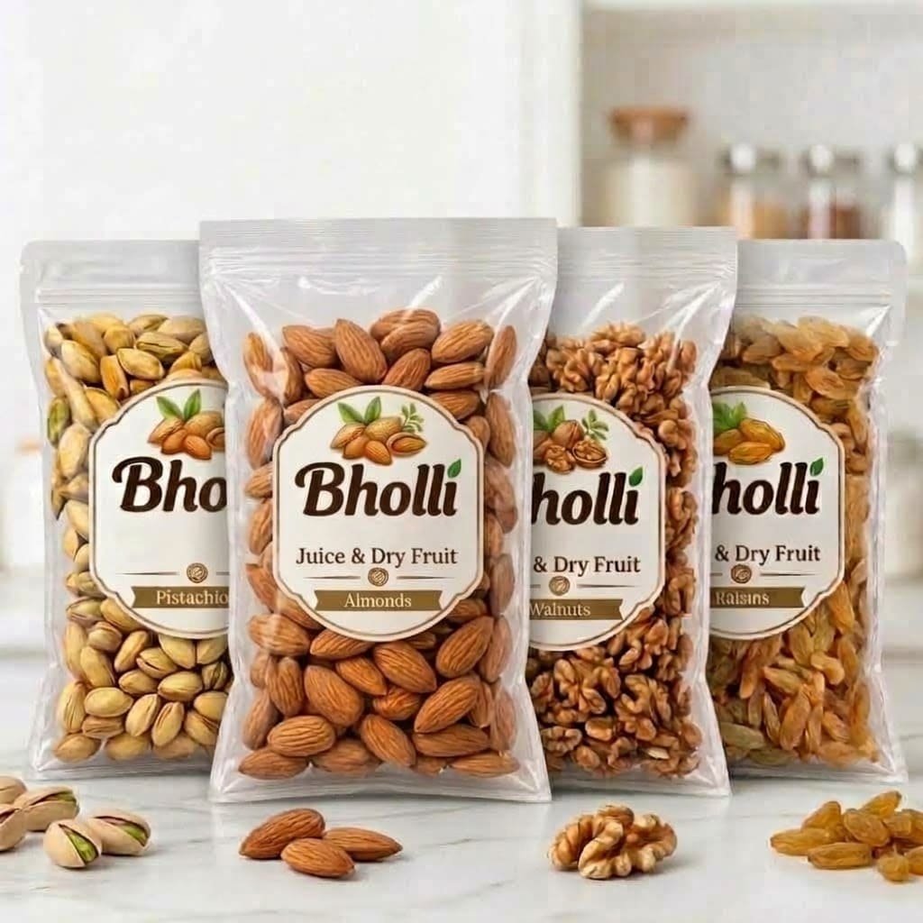 Pack of Four Dry Fruits Walnut Almond Raisin Pista Bholli Dry Fruit Bholi Packet