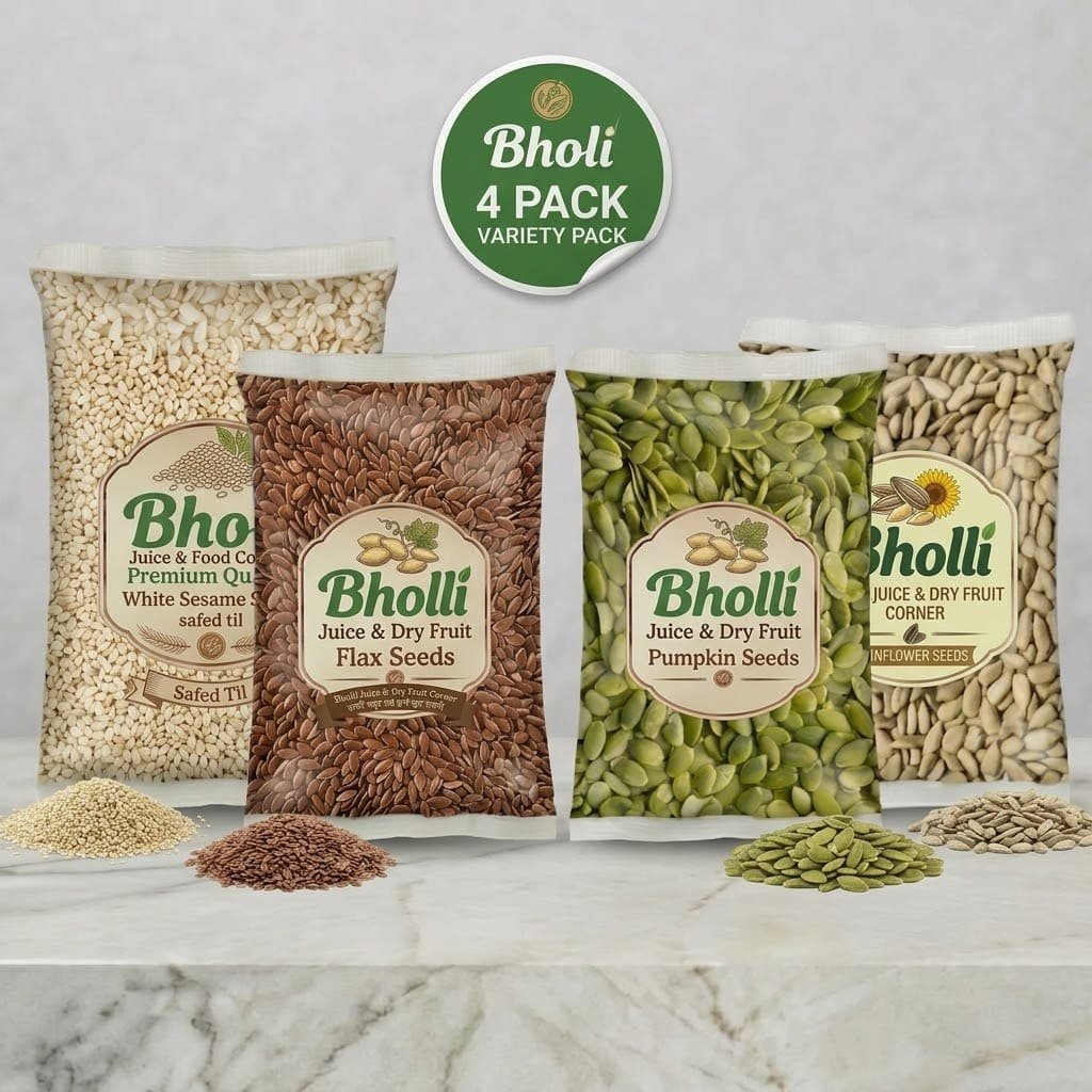 Pack of Four Seeds White Sesame Flax Pumpkin Sunflower Bholli Dry Fruit Bholi Packet